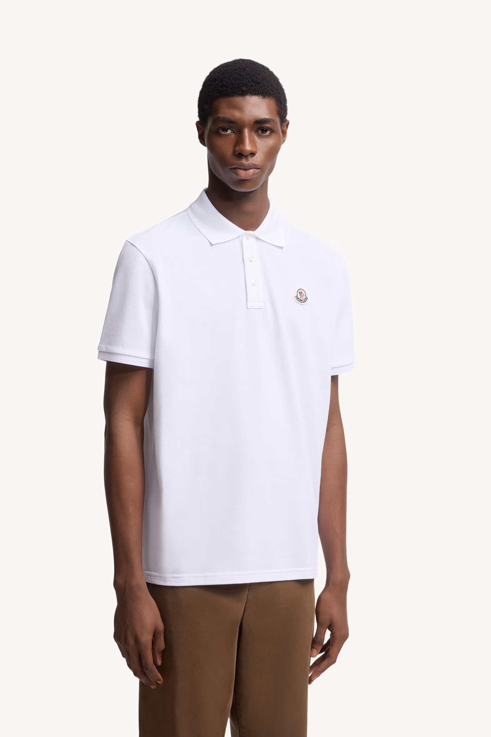 Logo Patch Cotton Piquet Polo Shirt Men White Moncler 3